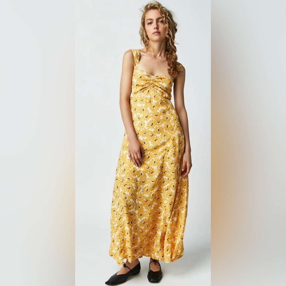 Free People Yellow Floral Midi Dress
